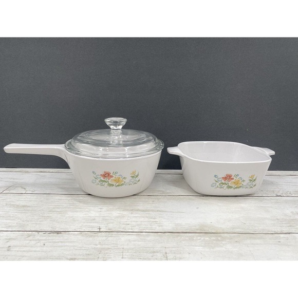 2 Vintage Corning Ware Dishes MEADOW Casserole P43B /Saucepan P89B W/LID - Picture 3 of 12